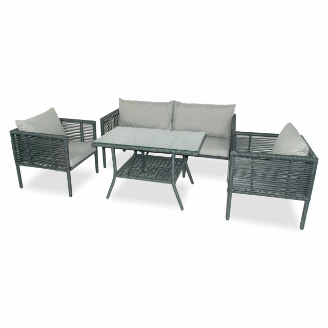 Set 2 fotolii, canapea si masa dining gri din metal New York 160 The Home Collection