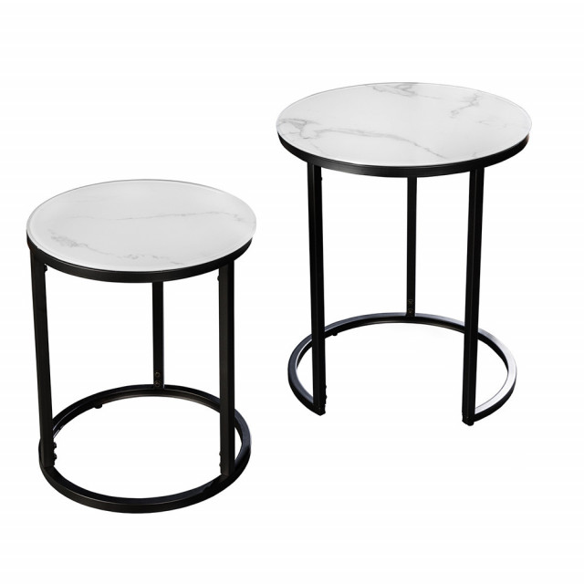 Set 2 mese laterale albe/negre din metal Elegance The Home Collection