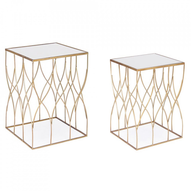 Set 2 mese laterale aurii din metal Elenor Square Bizzotto