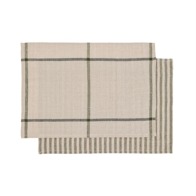 Set 2 protectii de masa bej/verzi din fibre naturale 35x50 cm Jarne Kave Home