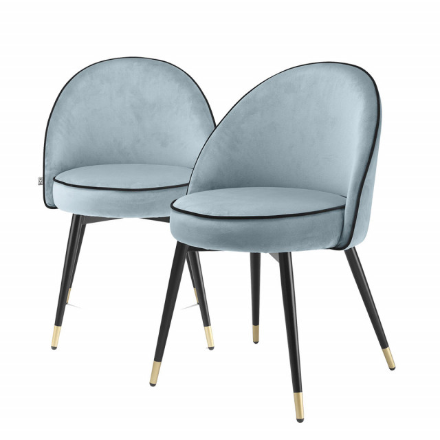 Set 2 scaune dining albastre/negre din catifea Cooper Eichholtz