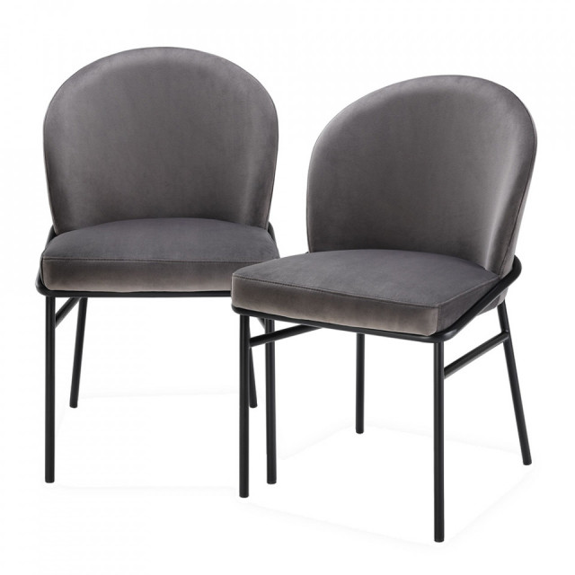 Set 2 scaune dining gri/negre din catifea si fier Willis Eichholtz