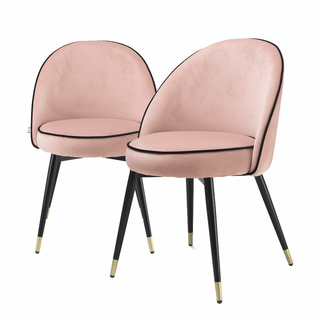 Set 2 scaune dining roz/negre din catifea Cooper Eichholtz