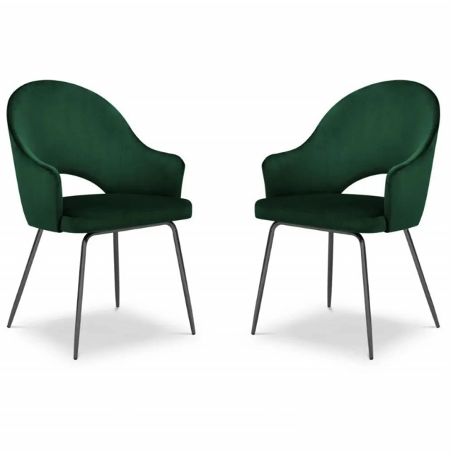 Set 2 scaune dining verde inchis din catifea si metal Johnny Besolux