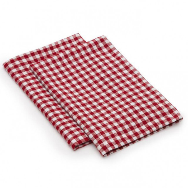 Set 2 servete albe/rosii din bumbac si in 42x42 cm Lusian Kave Home