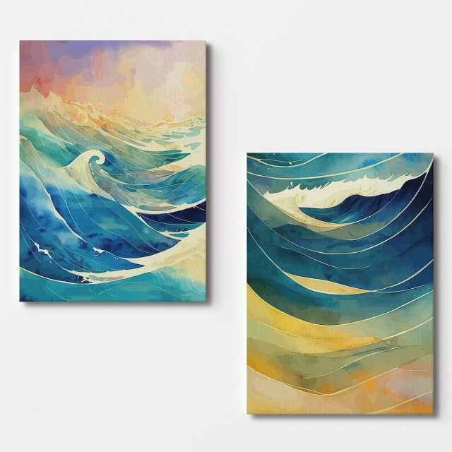 Set 2 tablouri multicolore din fibre naturale 50x70 cm Waves The Home Collection