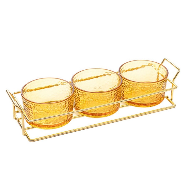 Set 3 boluri cu suport maro din sticla si metal Serene Homla