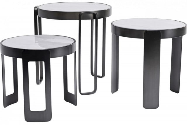 Set 3 mese de cafea negre din metal Prelli Lato Kare