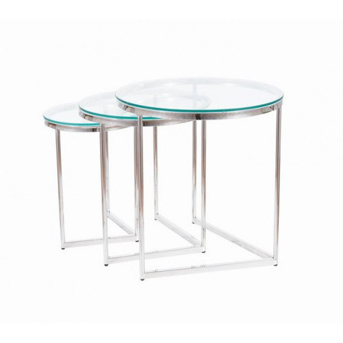 Set 3 mese laterale transparente/argintii din sticla si inox Trinity The Home Collection