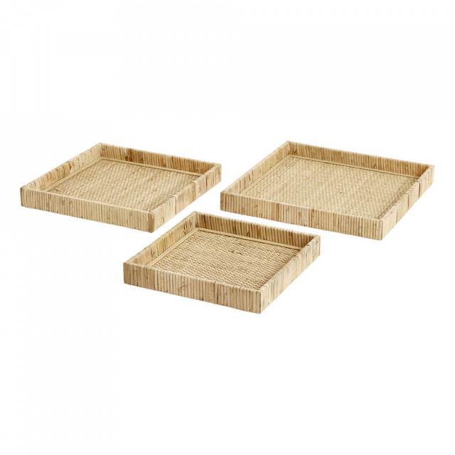 Set 3 platouri maro din ratan Fuji Nordal