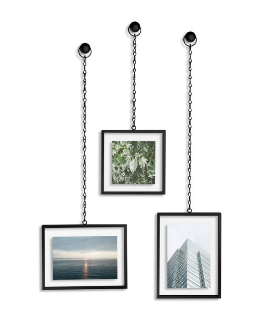 Set 3 rame foto suspendabile negre din metal 21x22 cm Fotochain Umbra