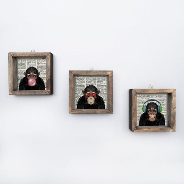 Set 3 tablouri multicolore 15x15 cm Monkey The Home Collection