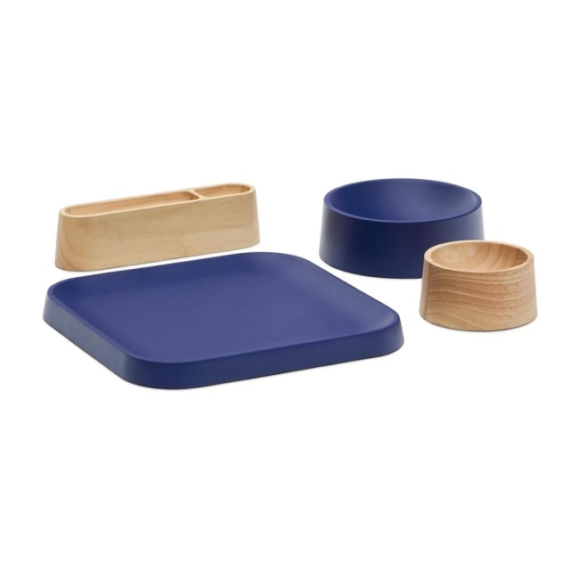 Set 4 boluri pentru aperitive maro/albastre din lemn Bletz Kave Home