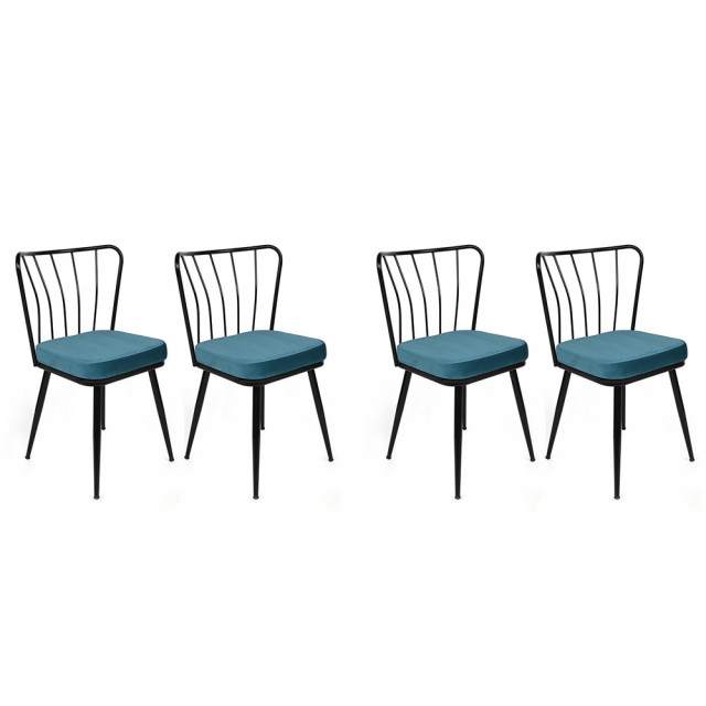 Set 4 scaune dining albastru/negru din catifea Yildiz The Home Collection