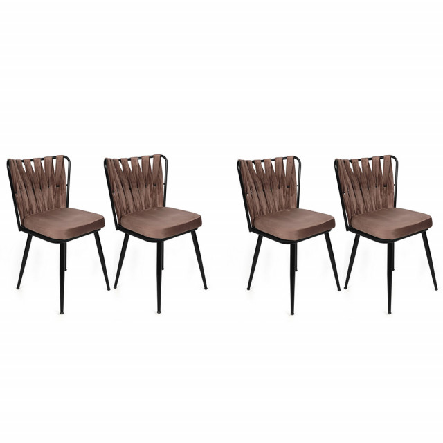 Set 4 scaune dining maro deschis/negre din catifea Kusakli The Home Collection