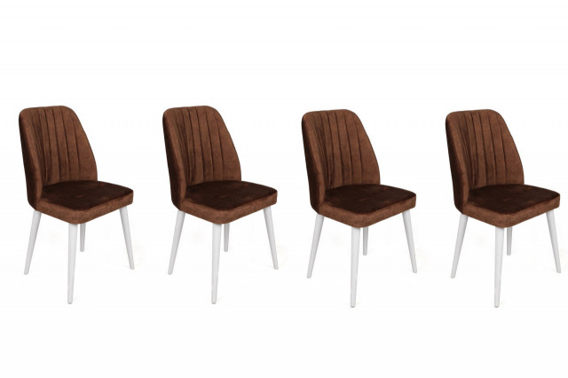 Set 4 scaune dining maro inchis/albe din catifea Alfa The Home Collection