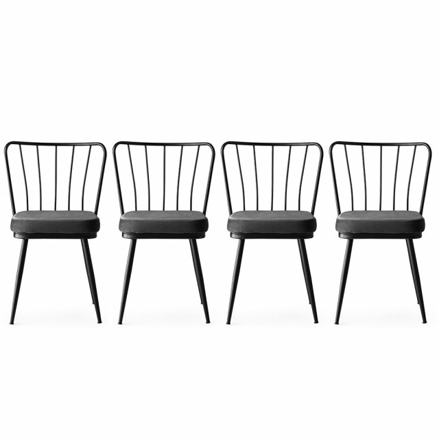 Set 4 scaune dining negre din catifea Yildiz The Home Collection