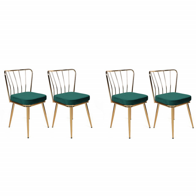 Set 4 scaune dining verde/auriu din catifea Yildiz The Home Collection