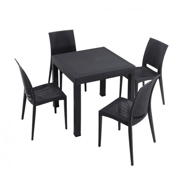 Set 4 scaune si masa dining gri din plastic Takimi Small The Home Collection