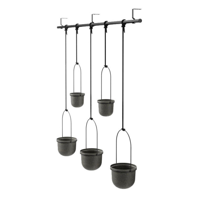 Set 5 ghivece suspendabile cu suport negru din metal Triflora Large Umbra