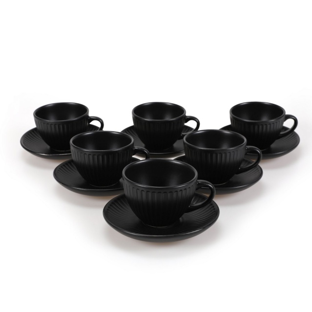 Set 6 cesti cu farfurioara negre din ceramica 215 ml Ede The Home Collection
