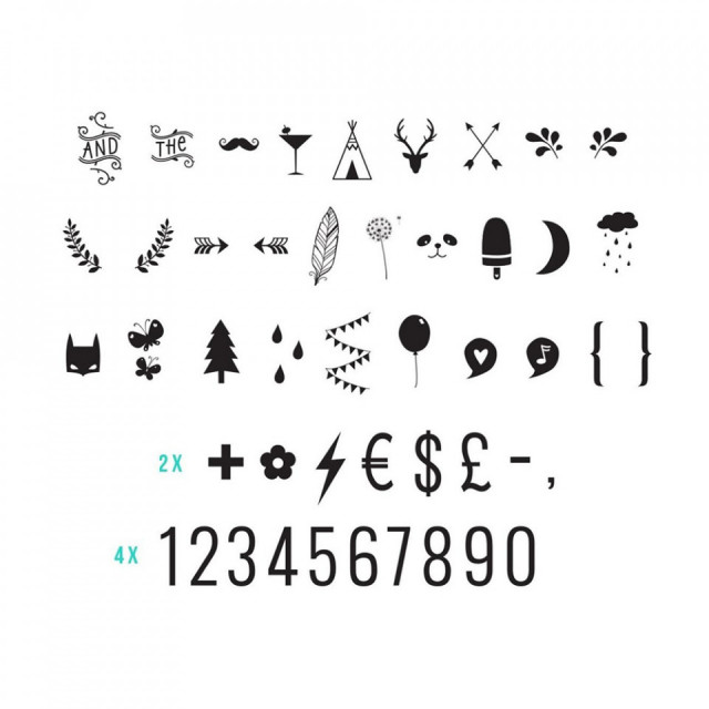 Set 85 de numere si simboluri pentru caseta luminoasa negre Joy A Little Lovely Company