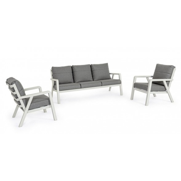 Set canapea exterior cu 2 fotolii gri/alb din metal Truman Bizzotto