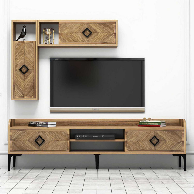 Set comoda TV si 2 rafturi maro din lemn Samba The Home Collection