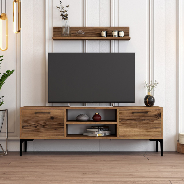 Set comoda TV si raft maro din lemn Riga The Home Collection