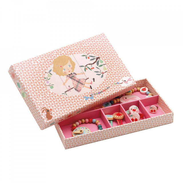 Set cutie si bijuterii multicolore din lemn Jewels Djeco