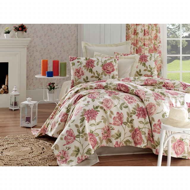 Set cuvertura roz/multicolora din bumbac Care Single The Home Collection