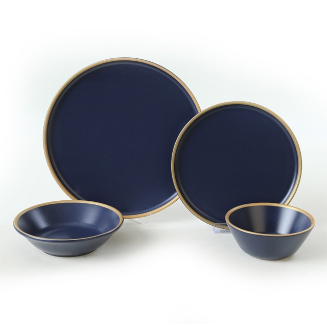 Set de masa 24 piese albastru inchis din ceramica Teda The Home Collection