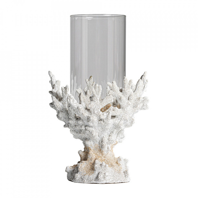 Suport lumanare alb din sticla si rasina 31 cm Reef Vical Home