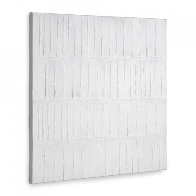 Tablou alb din canvas si lemn de pin 90x90 cm Basilisa Kave Home