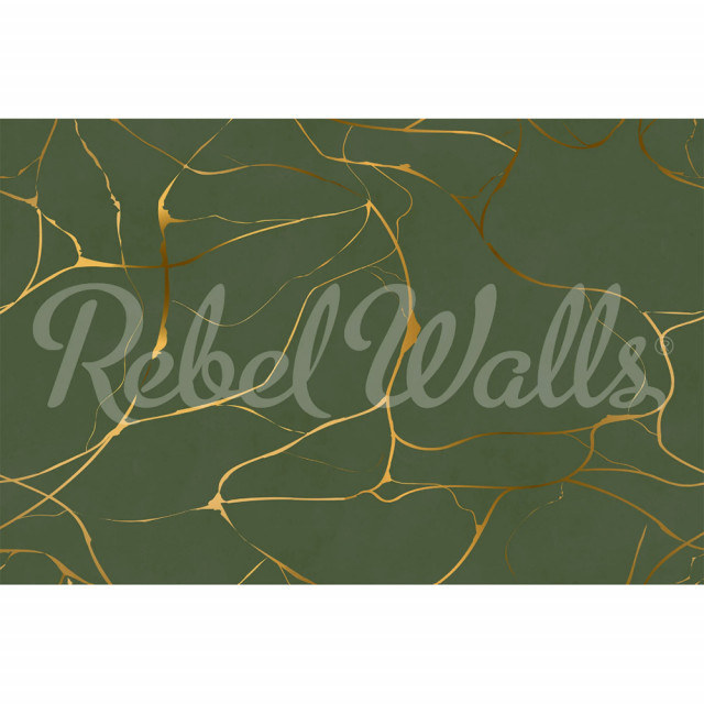 Tapet auriu/verde din hartie cu fibre de nailon Gold Swirl Forest Rebel Walls