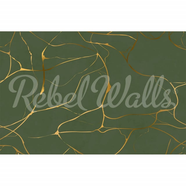 Tapet auriu/verde din hartie Gold Swirl Forest Rebel Walls