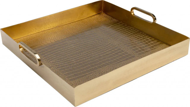 Tava dreptunghiulara aurie din otel si MDF 41x42 cm Serpent Kare