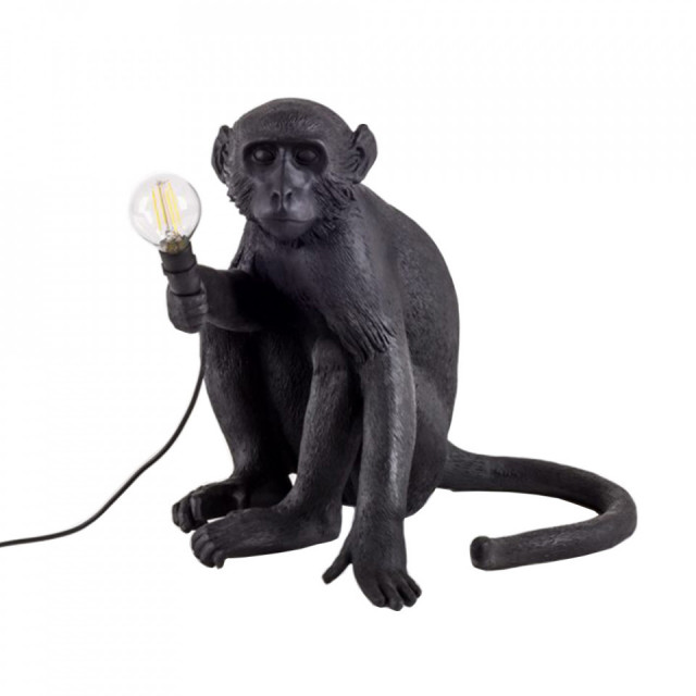 Veioza neagra din fibre naturale 32 cm The Monkey Sitting Seletti