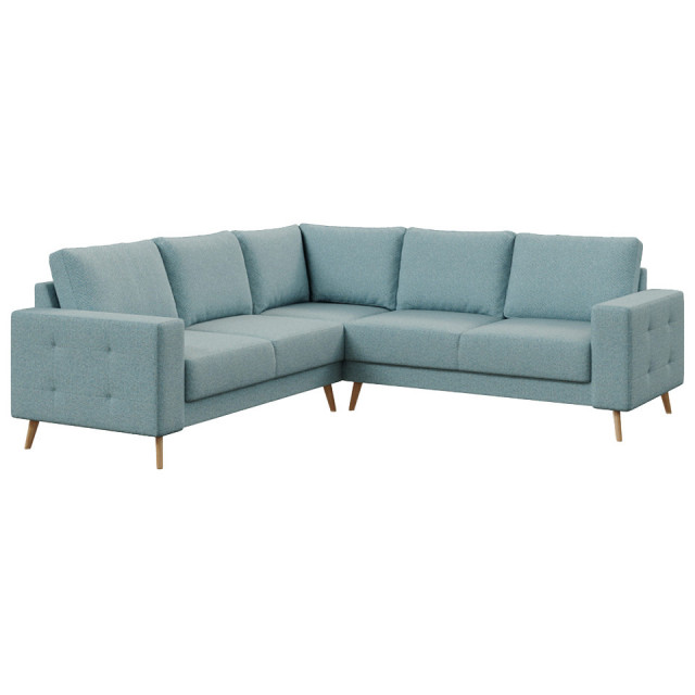 Canapea cu colt albastru deschis din textil pentru 5 persoane Fynn Mesonica