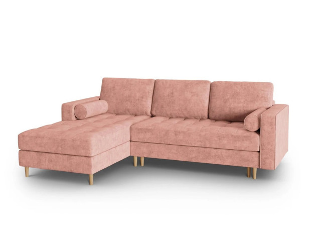 Canapea cu colt extensibila roz din textil si lemn 5 persoane Gobi Besolux