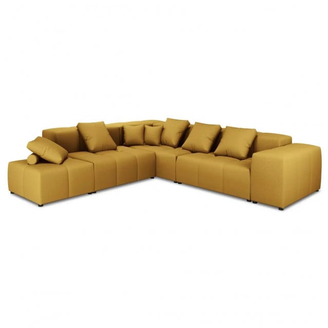 Canapea cu colt galbena din textil si lemn de pin pentru 7 persoane Margo Besolux