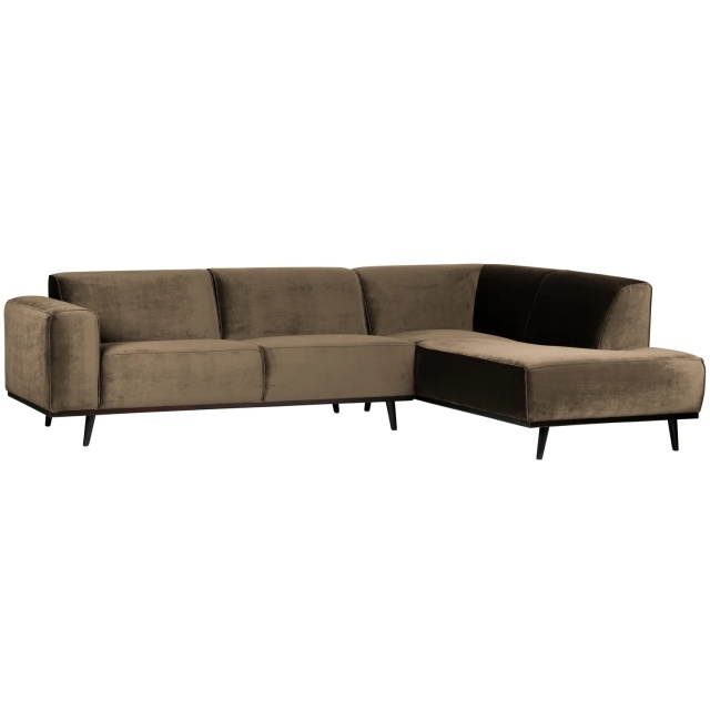Canapea cu colt grej din catifea 274 cm Statement Right BePureHome