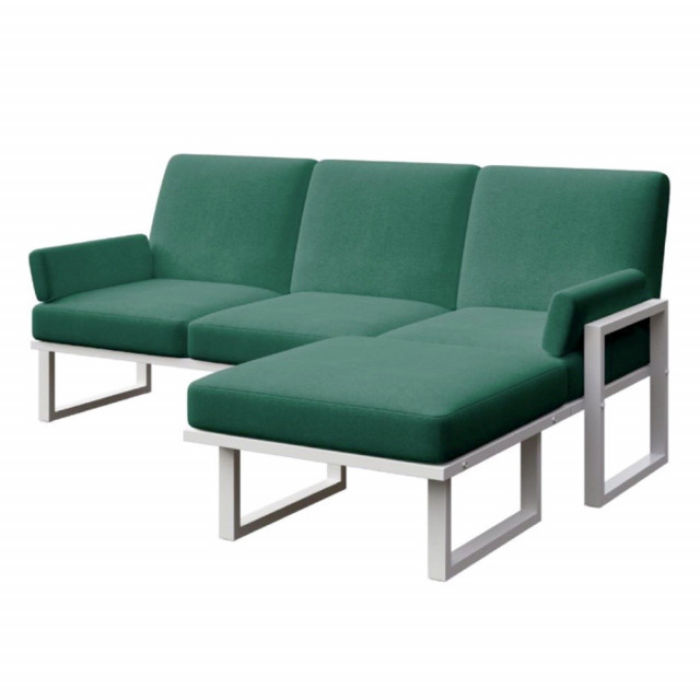 Canapea cu colt pentru exterior verde inchis/alb din olefina si otel 205 cm Soledo Mesonica