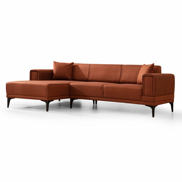 Canapea cu colt rosu inchis din textil pentru 3 persoane Horizon Left The Home Collection