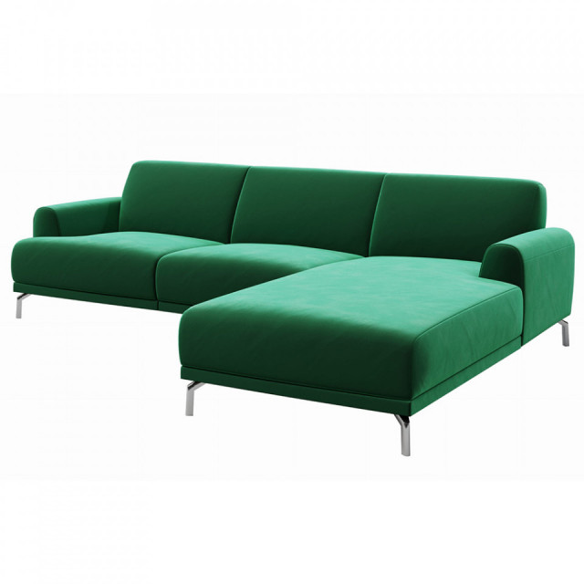 Canapea cu colt verde din catifea pentru 4 persoane Puzo Right Mesonica