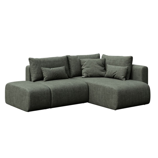Canapea cu colt verde din textil pentru 4 persoane Lumine Right Mesonica