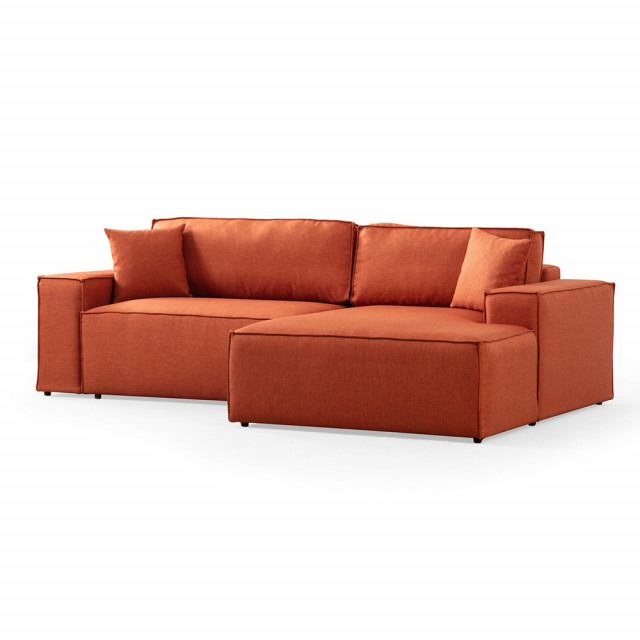Canapea extensibila cu colt portocalie din textil pentru 2 persoane Pırlo Right The Home Collection