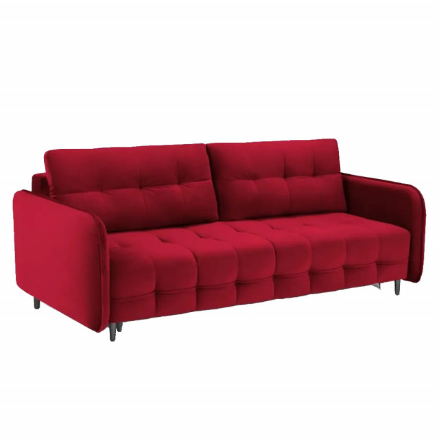 Canapea extensibila rosie/neagra din catifea si lemn de pin pentru 3 persoane Scaleta Besolux