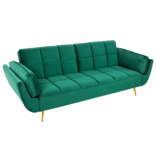 Canapea extensibila verde din catifea si lemn 213 cm Boutique The Home Collection