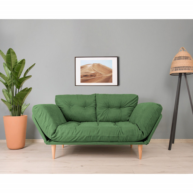 Canapea extensibila verde din textil pentru 3 persoane Nina The Home Collection